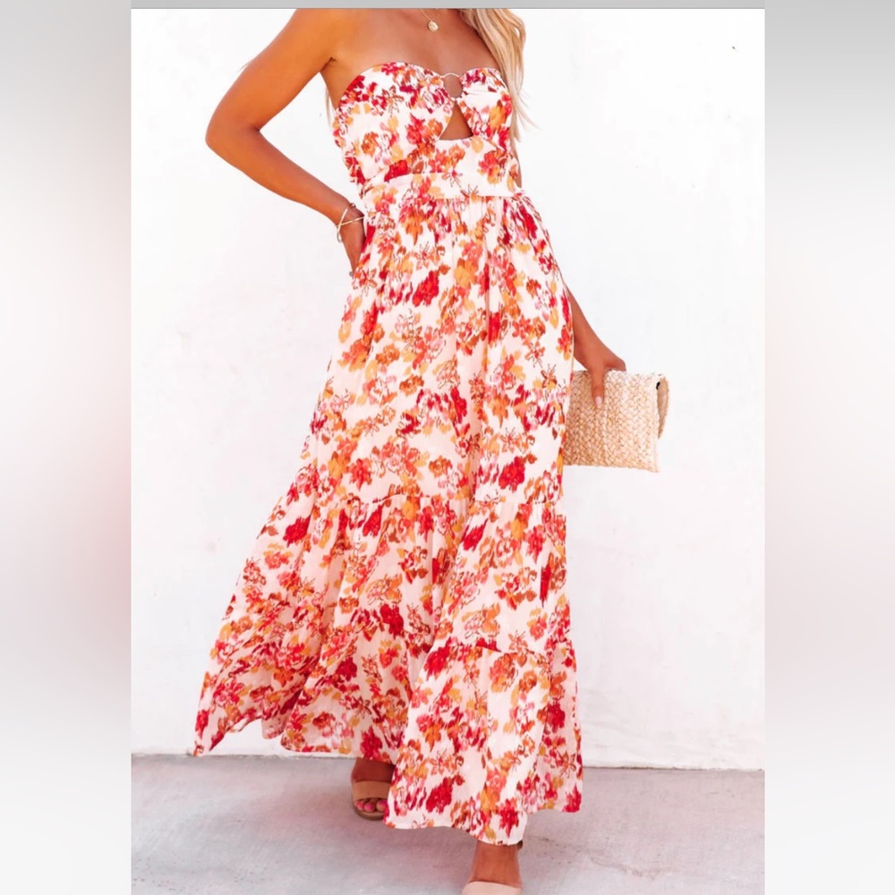 FRONT CUTOUT METALLIC MAXI DRESS